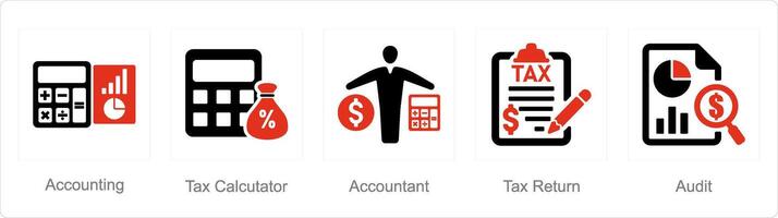 A set of 5 accounting icons as accounting, tax calculator, accountant vector