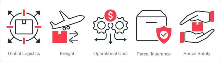 A set of 5 Logistics icons as green logistics, freight, operational cost vector