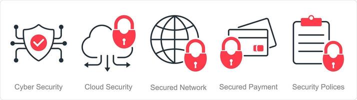 A set of 5 security icons as cyber security, cloud security, secured network vector
