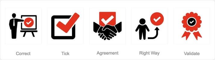 A set of 5 Checkmark icons as correct, tick, agreement vector