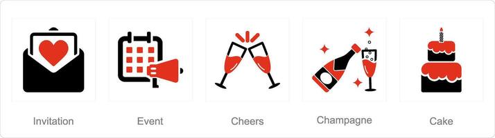 A set of 5 Celebrate icons as invitation, event, cheers vector