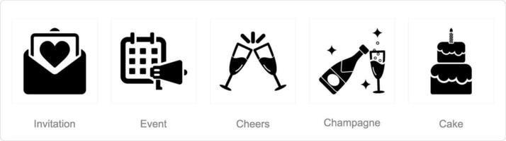 A set of 5 Celebrate icons as invitation, event, cheers vector