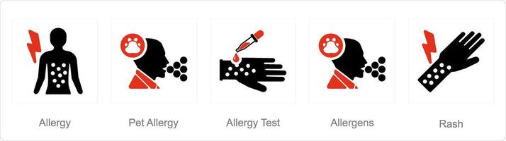 A set of 5 Allergy icons as allergy, pet allergy, allergy test vector