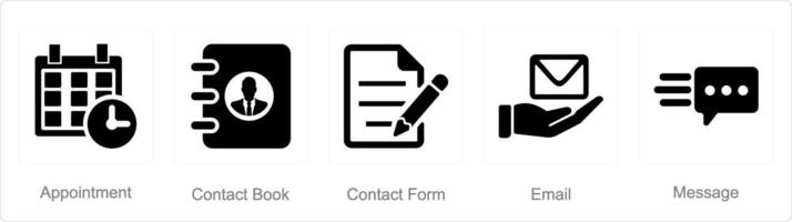 A set of 5 Contact icons as appointment, contact book, contact form vector