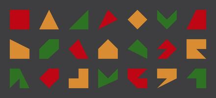 Collection of Abstract Simple Basic Shapes. Geometric Vector Red, yellow, Green. Minimalist Design Isolated on Black Background