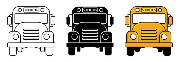 School Bus Icon Set. Front View Vector Isolated on White Background. Design For Apps, Posters, Web, Social Media.