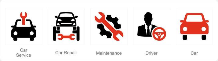 A set of 5 Car icons as car service, car repair, maintenance vector