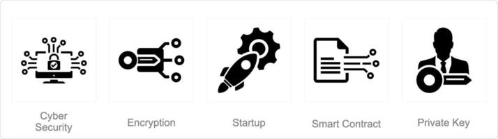 A set of 5 Blockchain icons as cyber security, encryption, startup vector