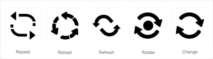 A set of 5 arrows icons as repeat, reload, refresh vector