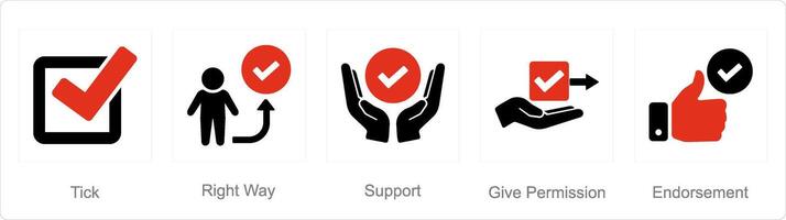 A set of 5 Checkmark icons as tick, right way, support vector