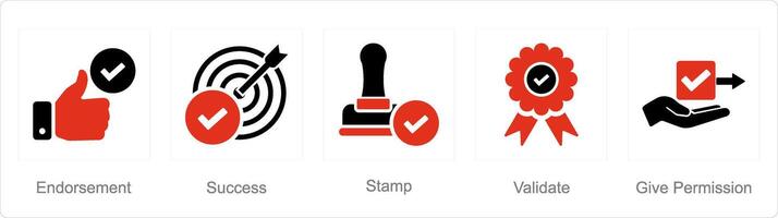 A set of 5 Checkmark icons as endorsement, success, stamp vector