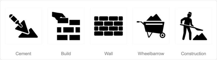 un conjunto de 5 5 construir íconos como cemento, construir, pared vector