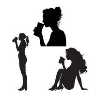 A vector silhouette of women drinking juice isolated on a white background