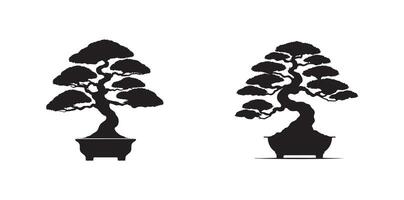 A vector silhouette set of Japanese bonsai trees isolated on a white background