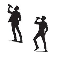 A vector silhouette set of a man drinking beer isolated on a white background