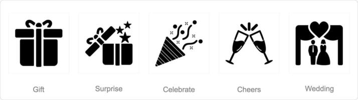 A set of 5 Celebrate icons as gift, surprise, celebrate, vector