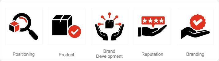 A set of 5 Branding icons as positioning, product, brand development vector