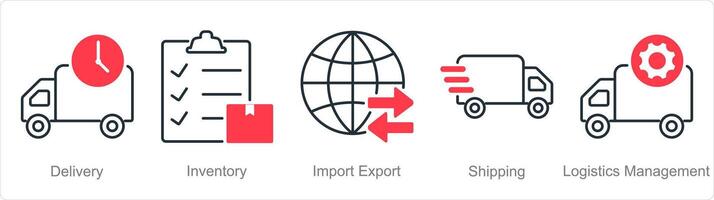 A set of 5 Logistics icons as delivery, inventory, import export vector