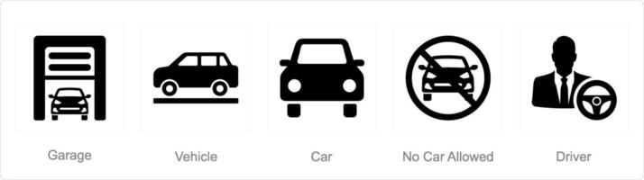 A set of 5 Car icons as garage, vehicle, car vector