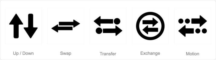 A set of 5 arrows icons as up down, swap, transfer vector