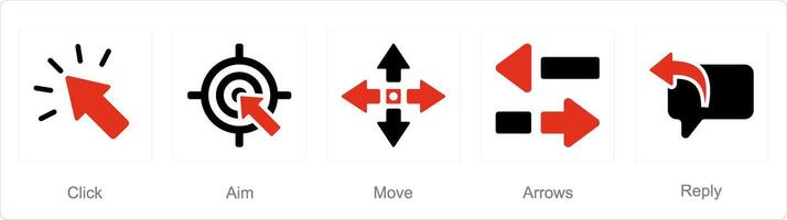 A set of 5 arrows icons as click, aim, move vector