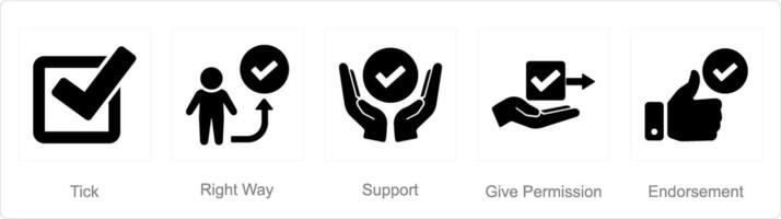 A set of 5 Checkmark icons as tick, right way, support vector