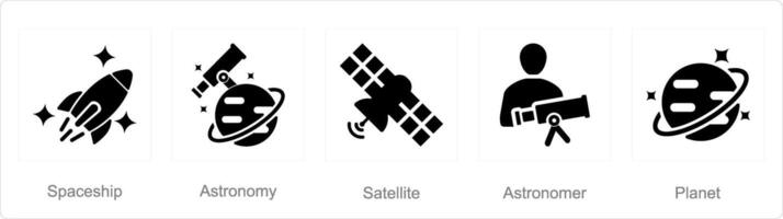 A set of 5 Astronomy icons as spaceship, astronomy, satellite vector