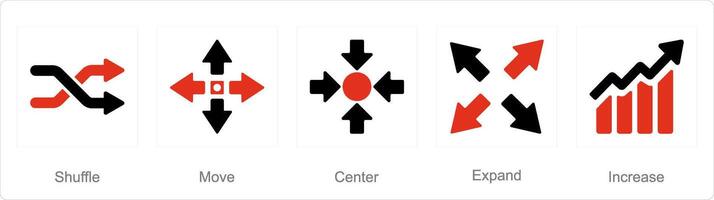 A set of 5 arrows icons as shuffle, move, center vector