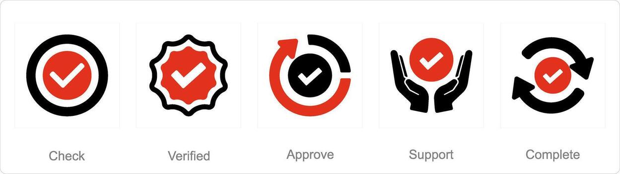 A set of 5 Checkmark icons as check, verified, approve vector