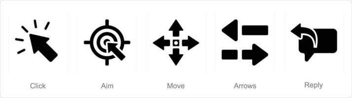 A set of 5 arrows icons as click, aim, move vector