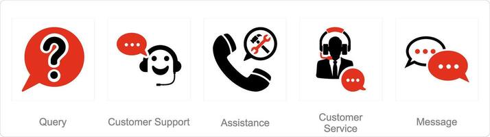 A set of 5 Contact icons as query, customer support, assistance vector