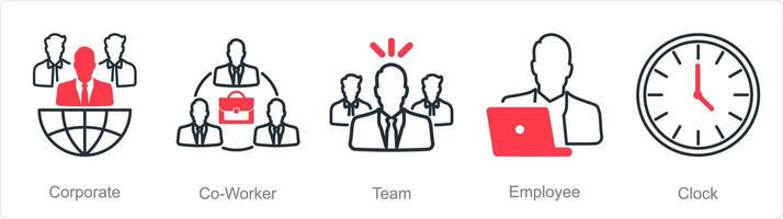 A set of 5 Office icons as corporate, co-worker, team vector