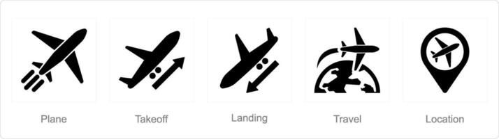 A set of 5 Airport icons as plane, take off, landing vector