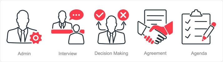 A set of 5 Meeting icons as admin, interview, decision making vector