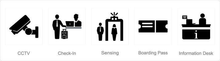 A set of 5 Airport icons as cctv, check in, sensing vector