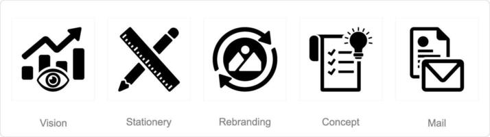 A set of 5 Branding icons as vision, stationery, rebranding vector