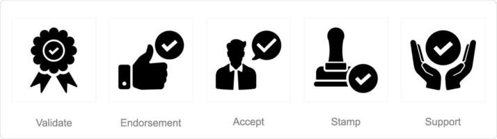 A set of 5 Checkmark icons as validate, endorsement, accept vector