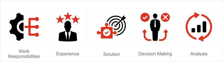 A set of 5 criticalthinking icons as work responsibilities, experience, solution vector