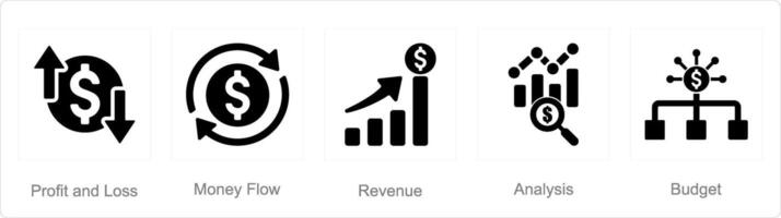 A set of 5 accounting icons as profit and loss, money flow, revenue vector