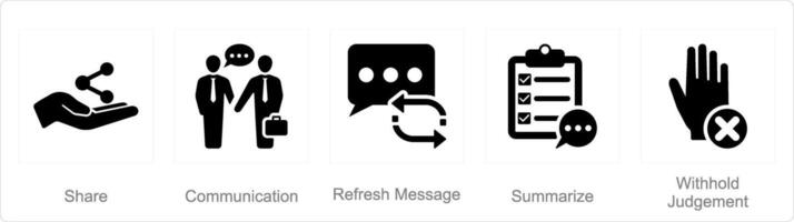 A set of 5 active listening icons as share, communication, refresh message vector