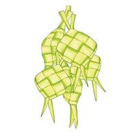 ketupat or rice cake boiled in a rhombus-shaped packet of plaited young coconut leaves vector