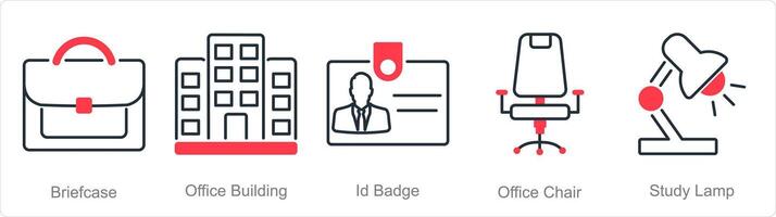 A set of 5 Office icons as briefcase, office building, id badge vector