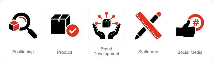 A set of 5 Branding icons as positioning, product, brand development vector