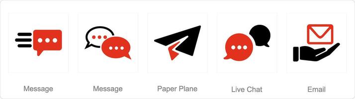 A set of 5 Contact icons as message, paper plane, live chat vector