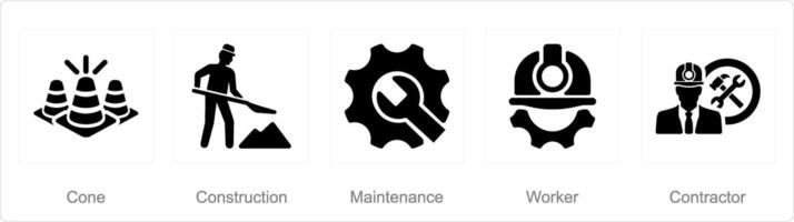 A set of 5 Build icons as cone, construction, maintenance vector