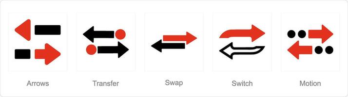 A set of 5 arrows icons as arrows, transfer, swap vector
