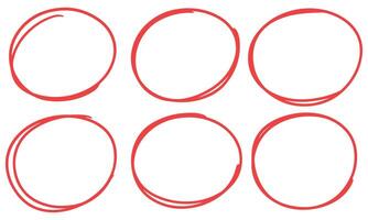 Drawn pen line oval set. Hand drawn marker stroke style doodle oval frame. Scribble round frame for text highlight. Vector illustration set.