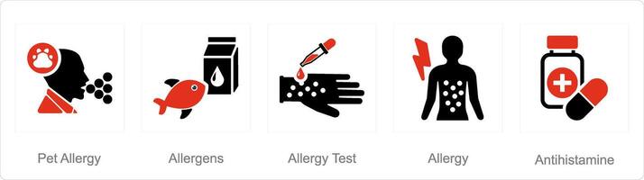 A set of 5 Allergy icons as pet allergy, allergens, allergy test vector