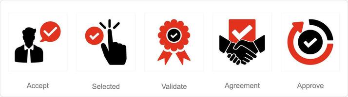 A set of 5 Checkmark icons as accept, selected, validate vector