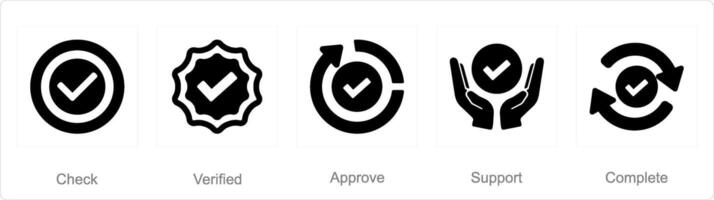 A set of 5 Checkmark icons as check, verified, approve vector